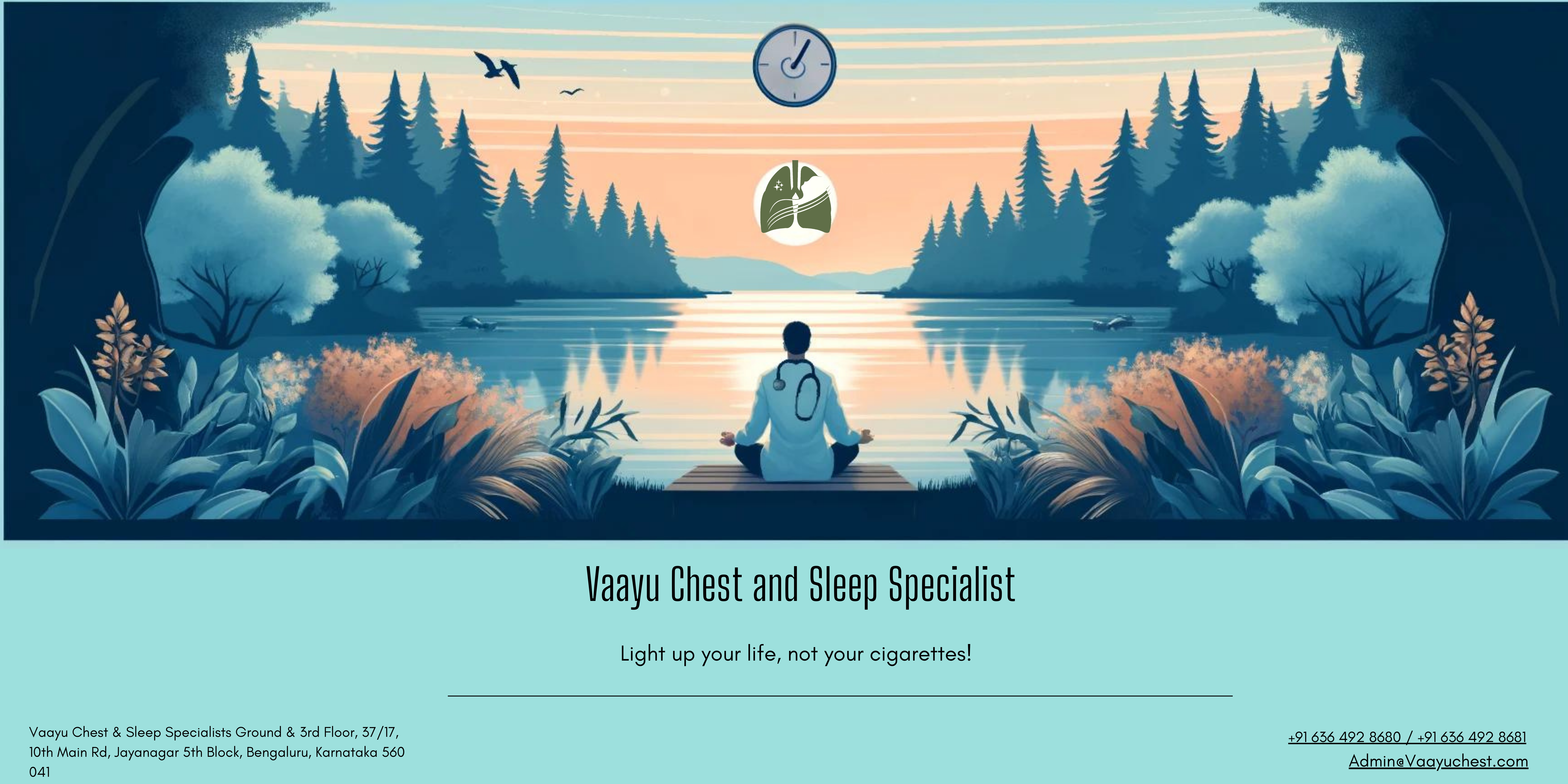 Health-focused banner for Vaayu Chest and Sleep Specialist in Jayanagar, Bangalore, depicting tranquility and wellness